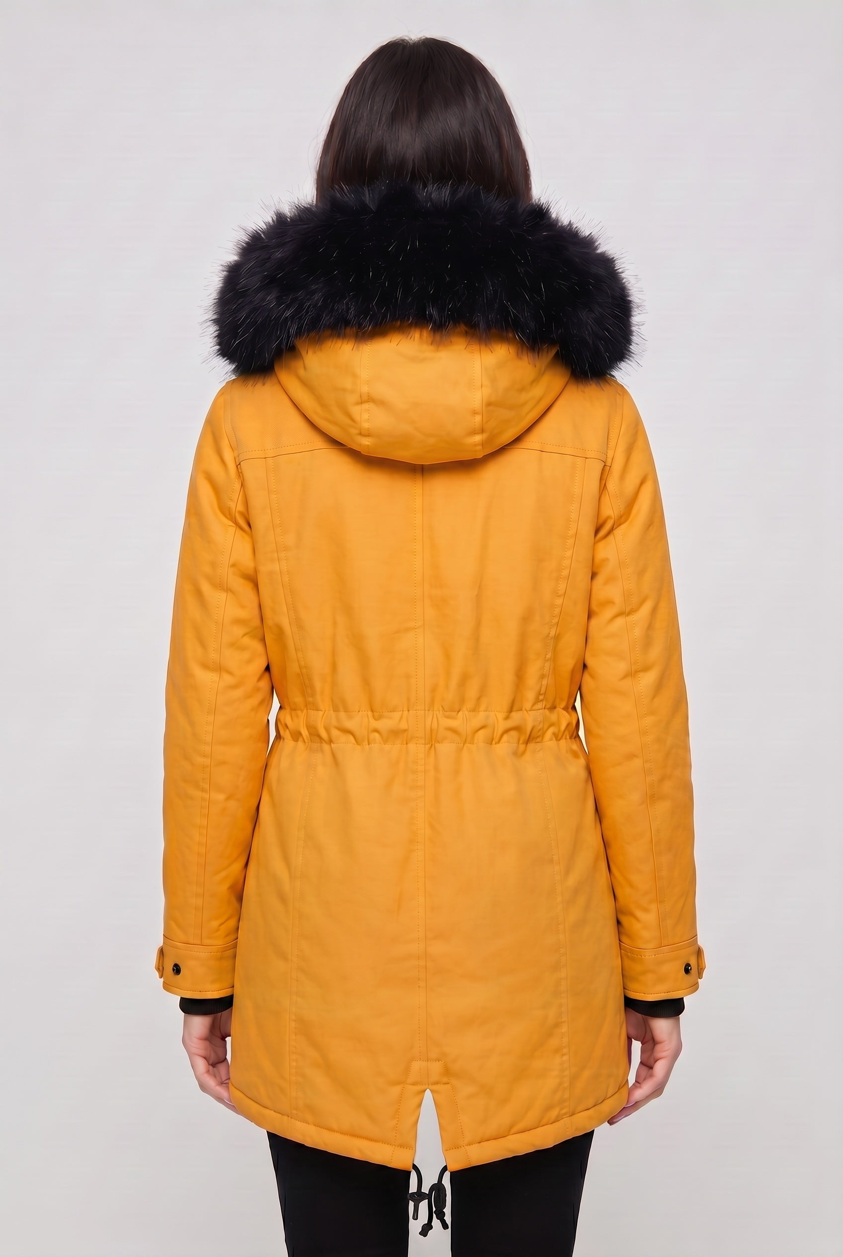 Women's Coat | Button Front with Faux Fur Hood - 2