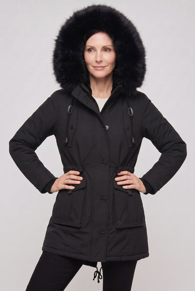 Women's Coat | Button Front with Faux Fur Hood - 5
