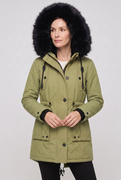Women's Coat | Button Front with Faux Fur Hood - 6