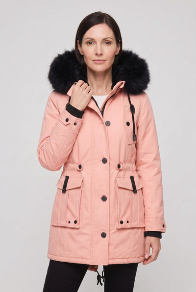 Women's Coat | Button Front with Faux Fur Hood - 7