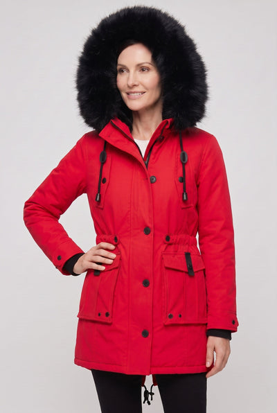 Women's Coat | Button Front with Faux Fur Hood - 8