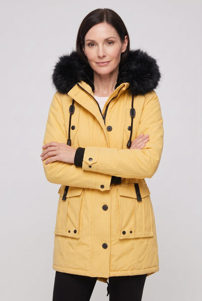 Women's Coat | Button Front with Faux Fur Hood - 9
