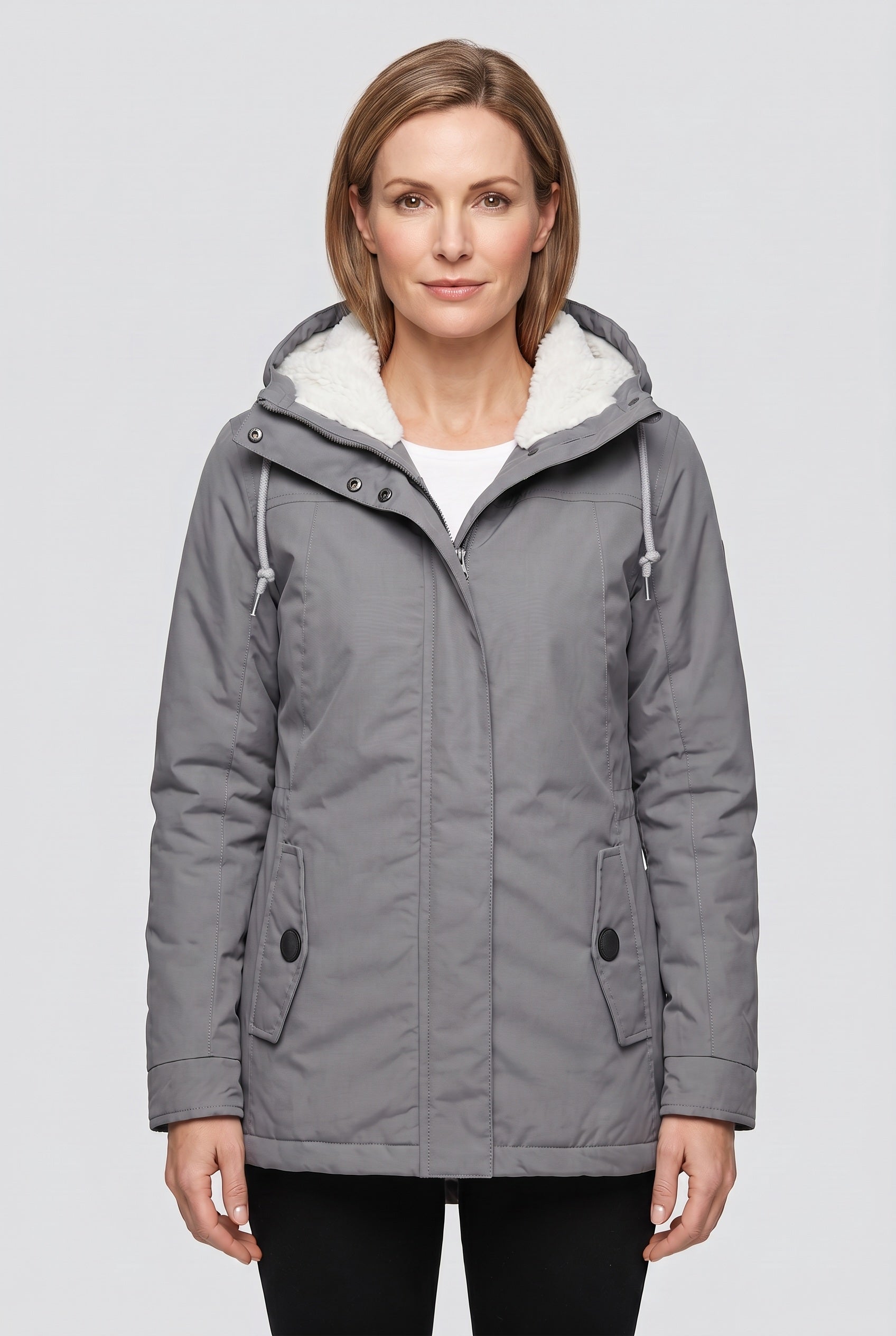 Women's Coat | Hooded Zip Front with Flap Pockets - 1