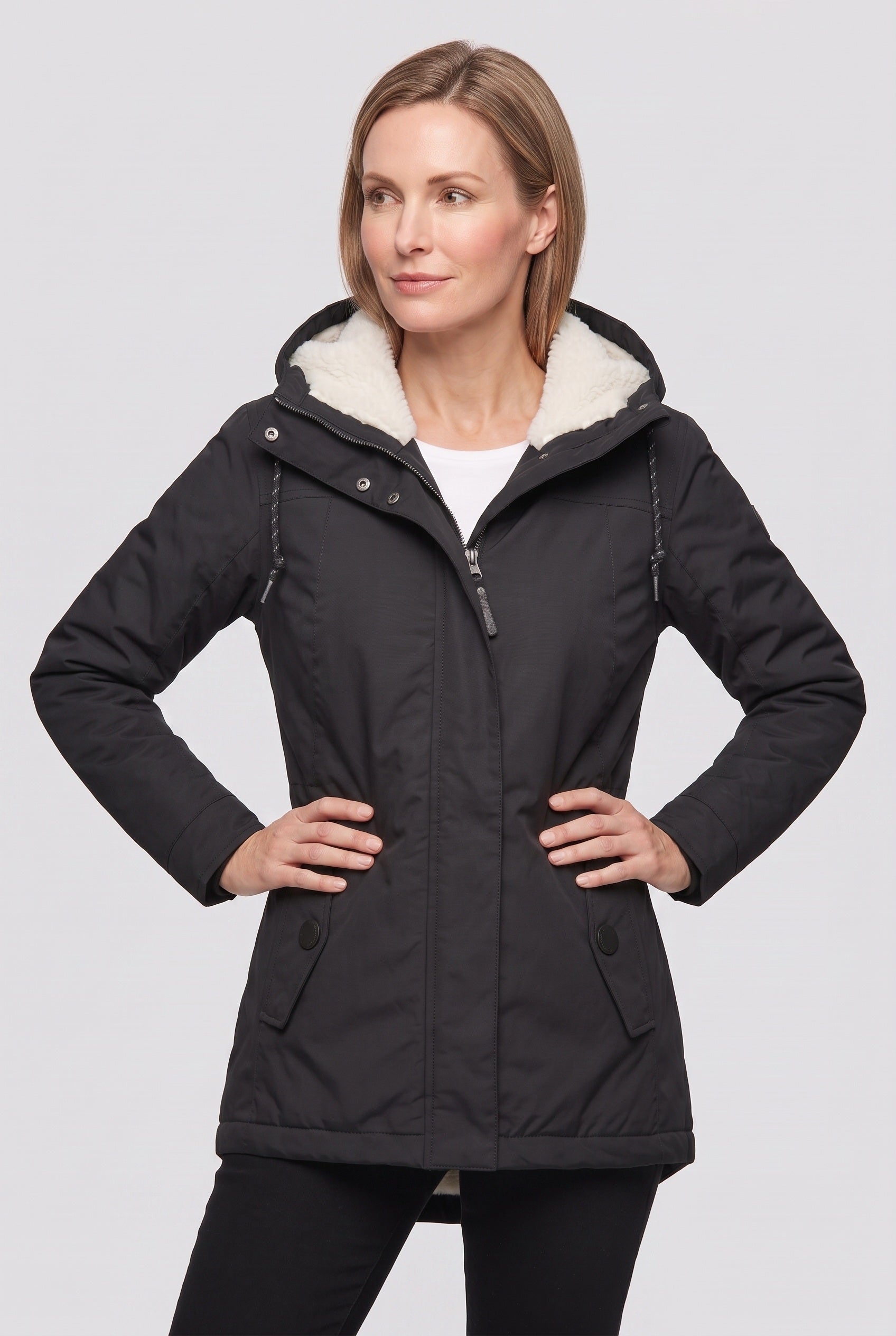 Women's Coat | Hooded Zip Front with Flap Pockets - 4