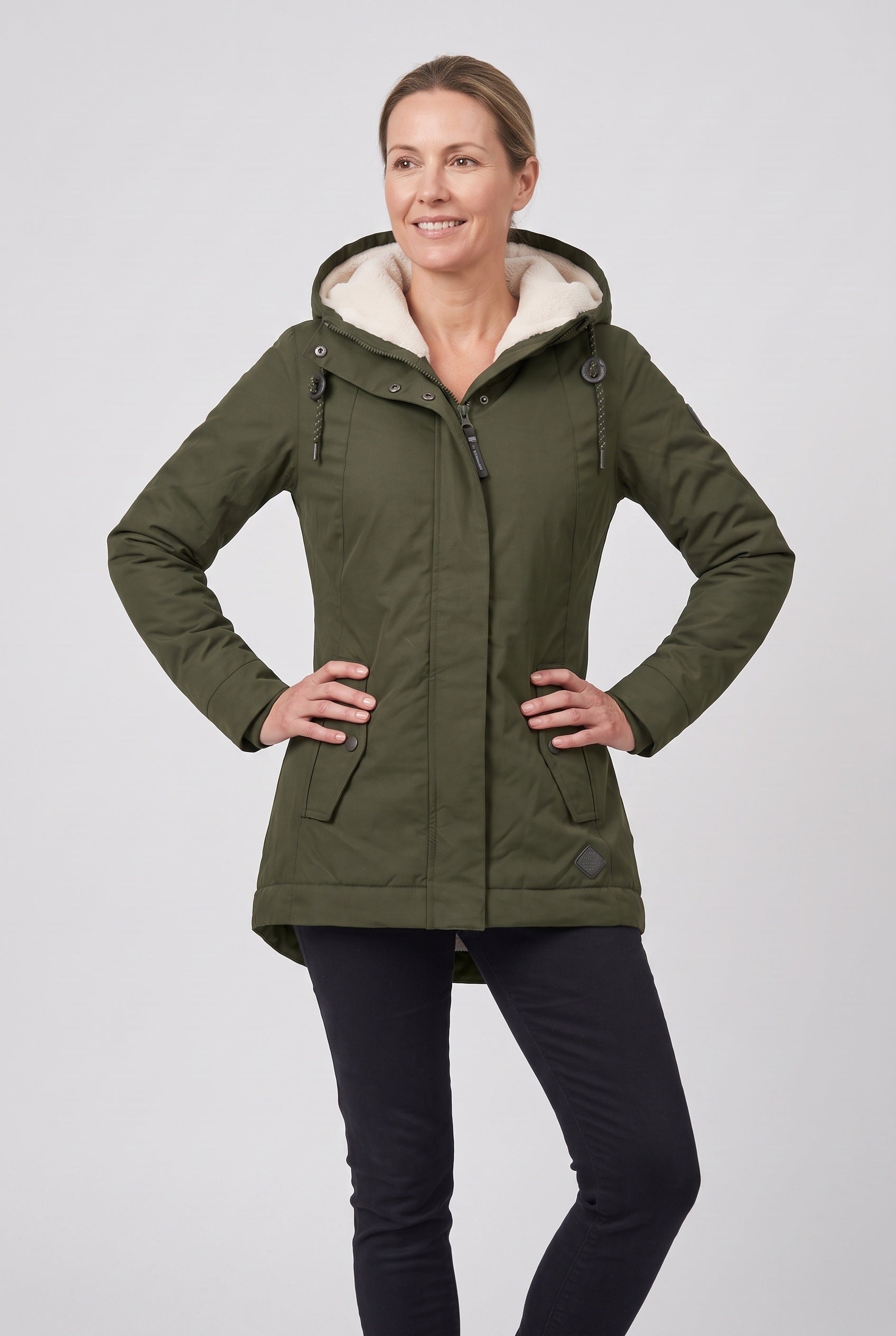 Women's Coat | Zip Front with Fleece-Lined Hood - 5