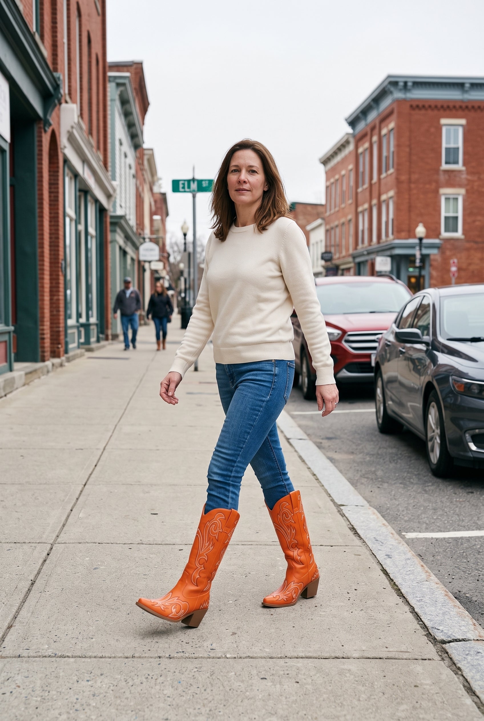 Women's Cowboy Boots | Embroidered Snip Toe - Orange lifestyle