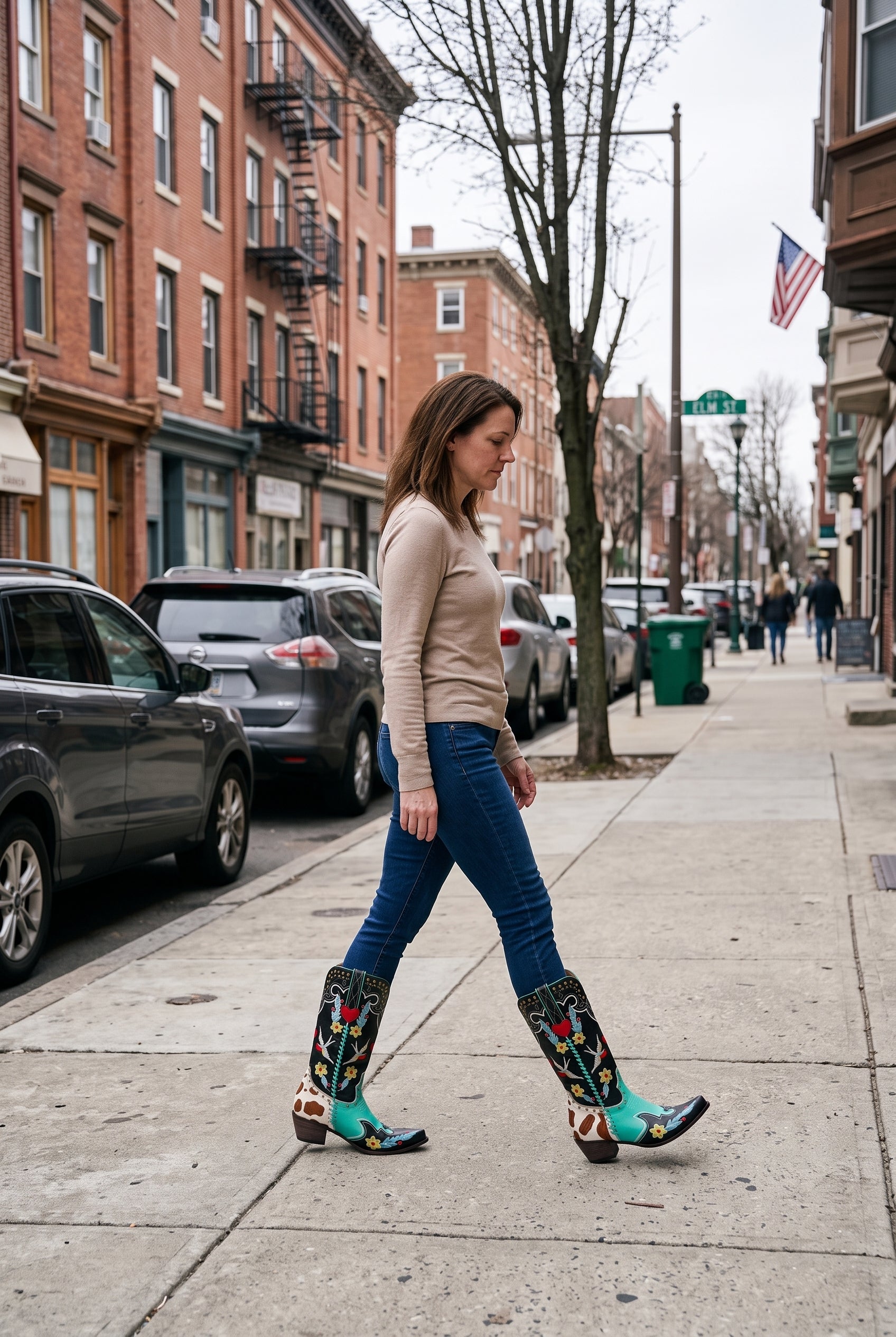 Women's Cowboy Boots | Studded Floral Snip Toe - Black lifestyle