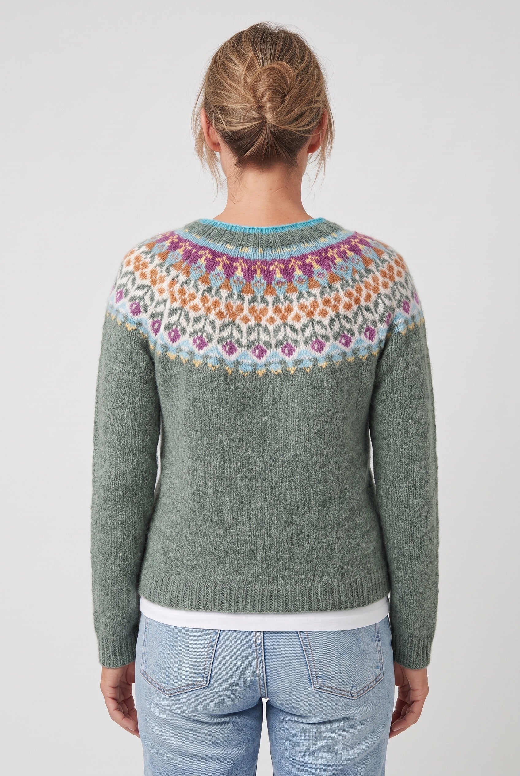 Women's Fair Isle Sweater | Geometric Yoke Ribbed Hem - 2