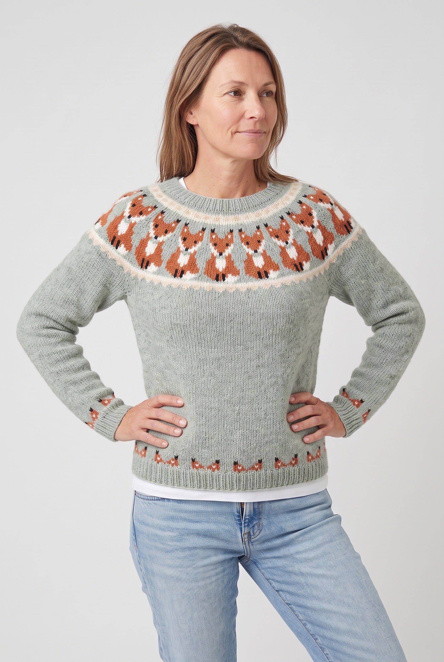 Women's Fair Isle Sweater | Geometric Yoke Ribbed Hem - 4