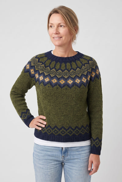 Women's Fair Isle Sweater | Geometric Yoke Ribbed Hem - 7