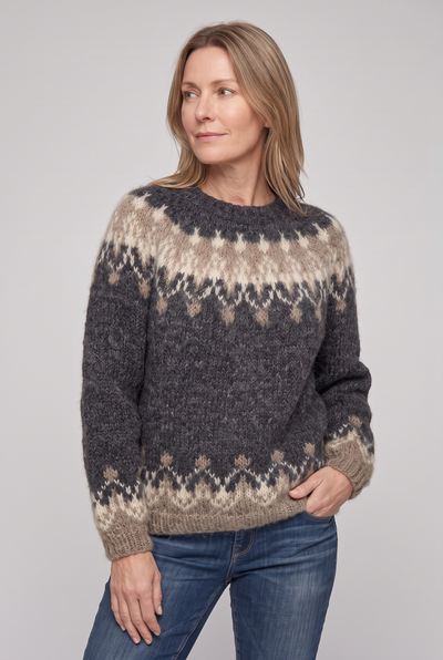 Women's Fair Isle Sweater | Snowflake Yoke Banded Cuffs - 4
