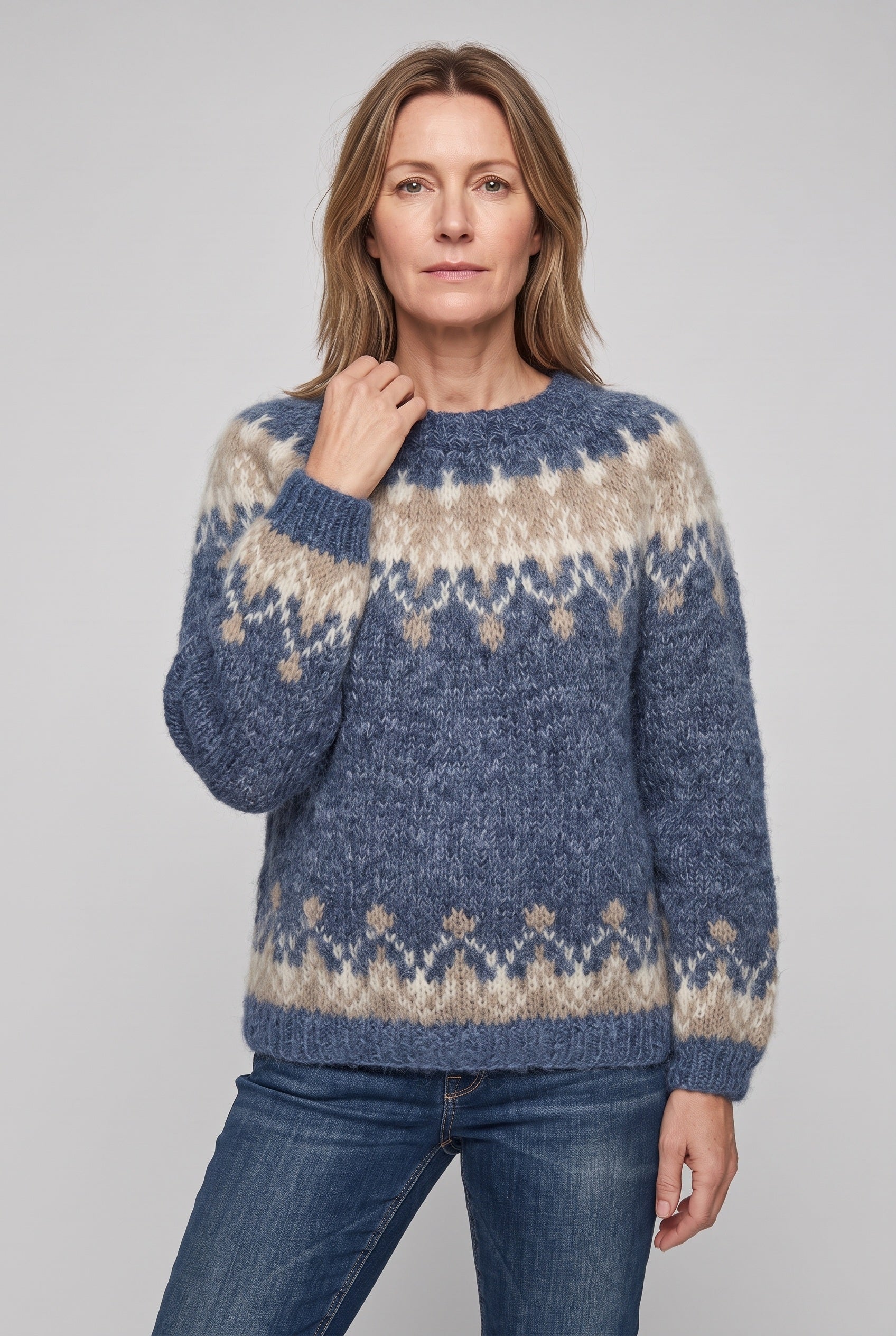 Women's Fair Isle Sweater | Snowflake Yoke Banded Cuffs - 6