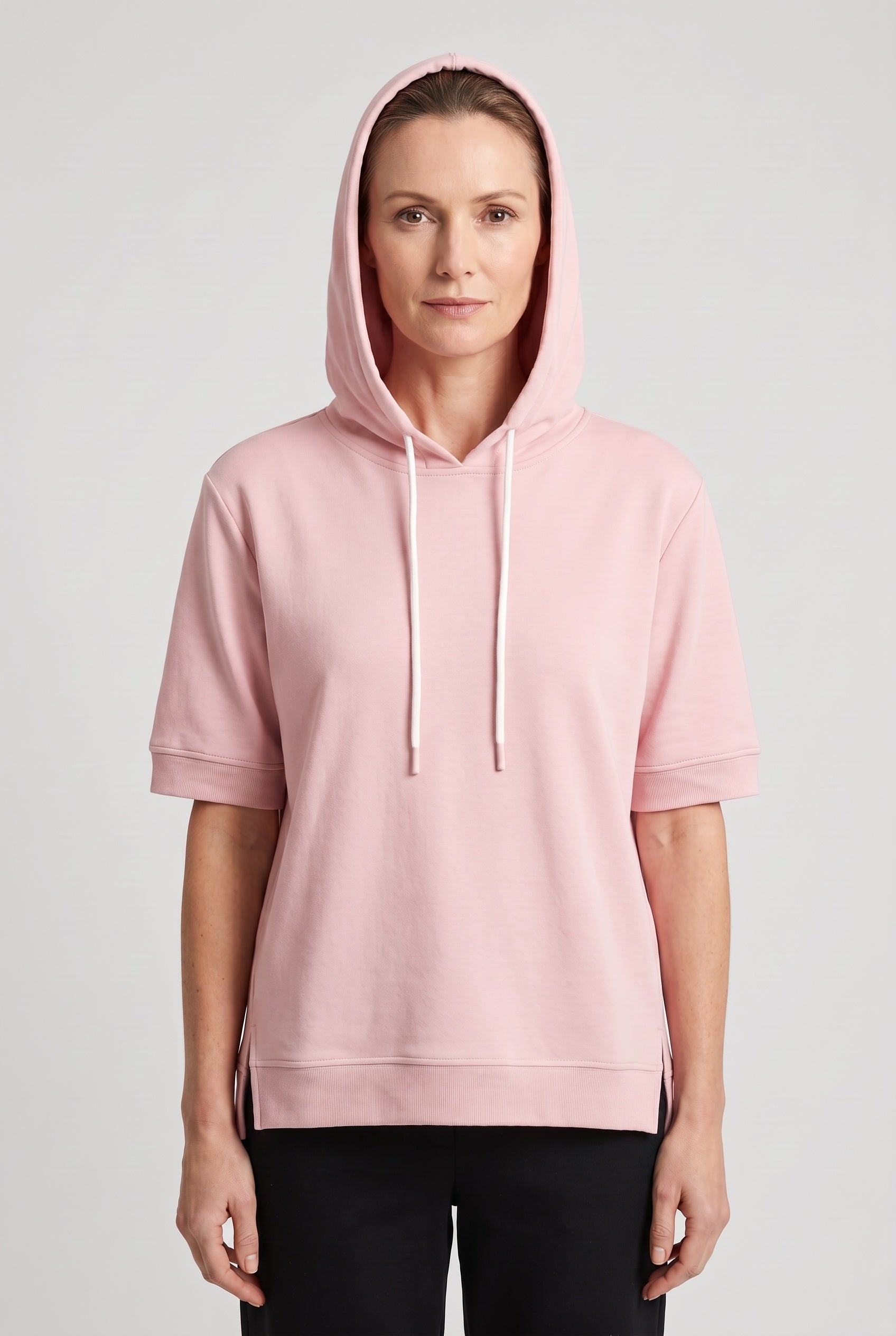 Women's Hoodie | Short Sleeve Boxy Split Hem - 1