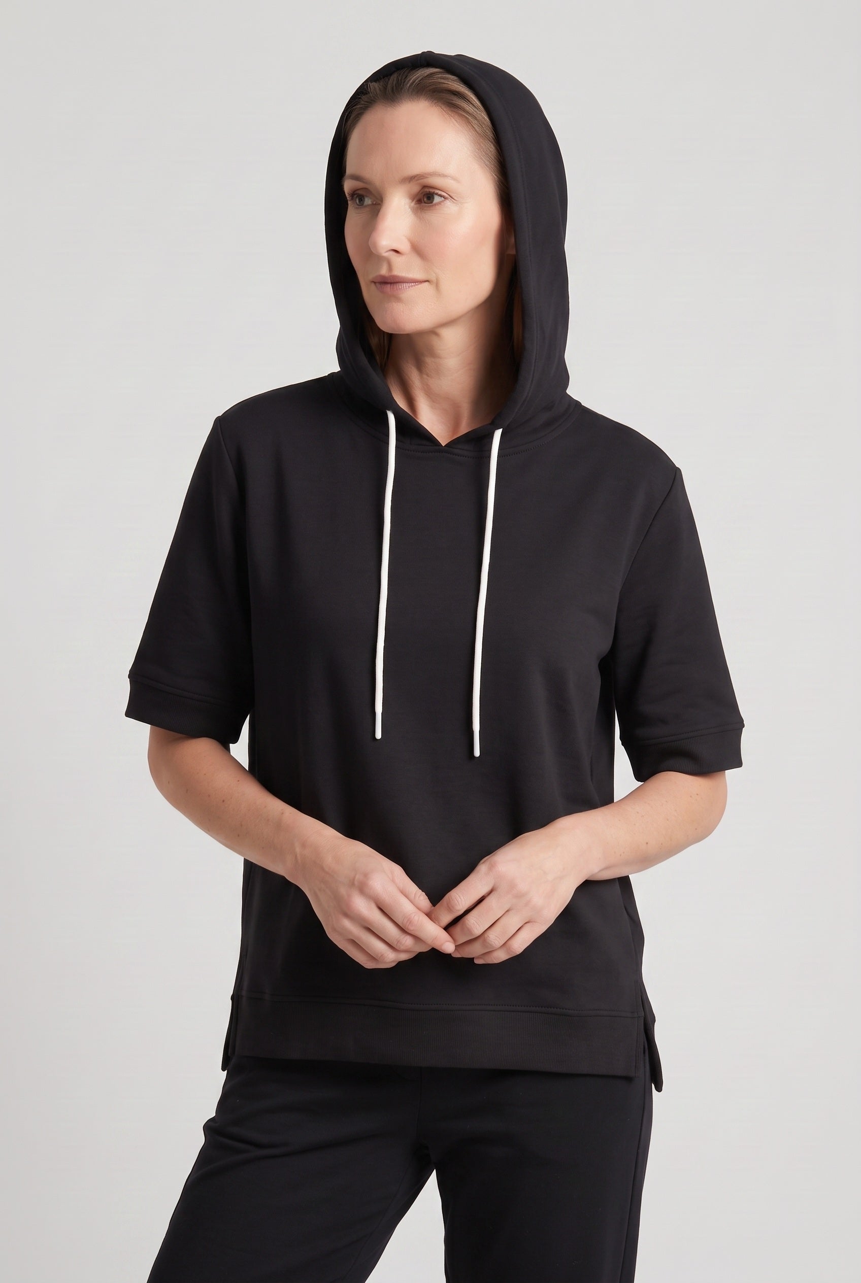 Women's Hoodie | Short Sleeve Boxy Split Hem - 6