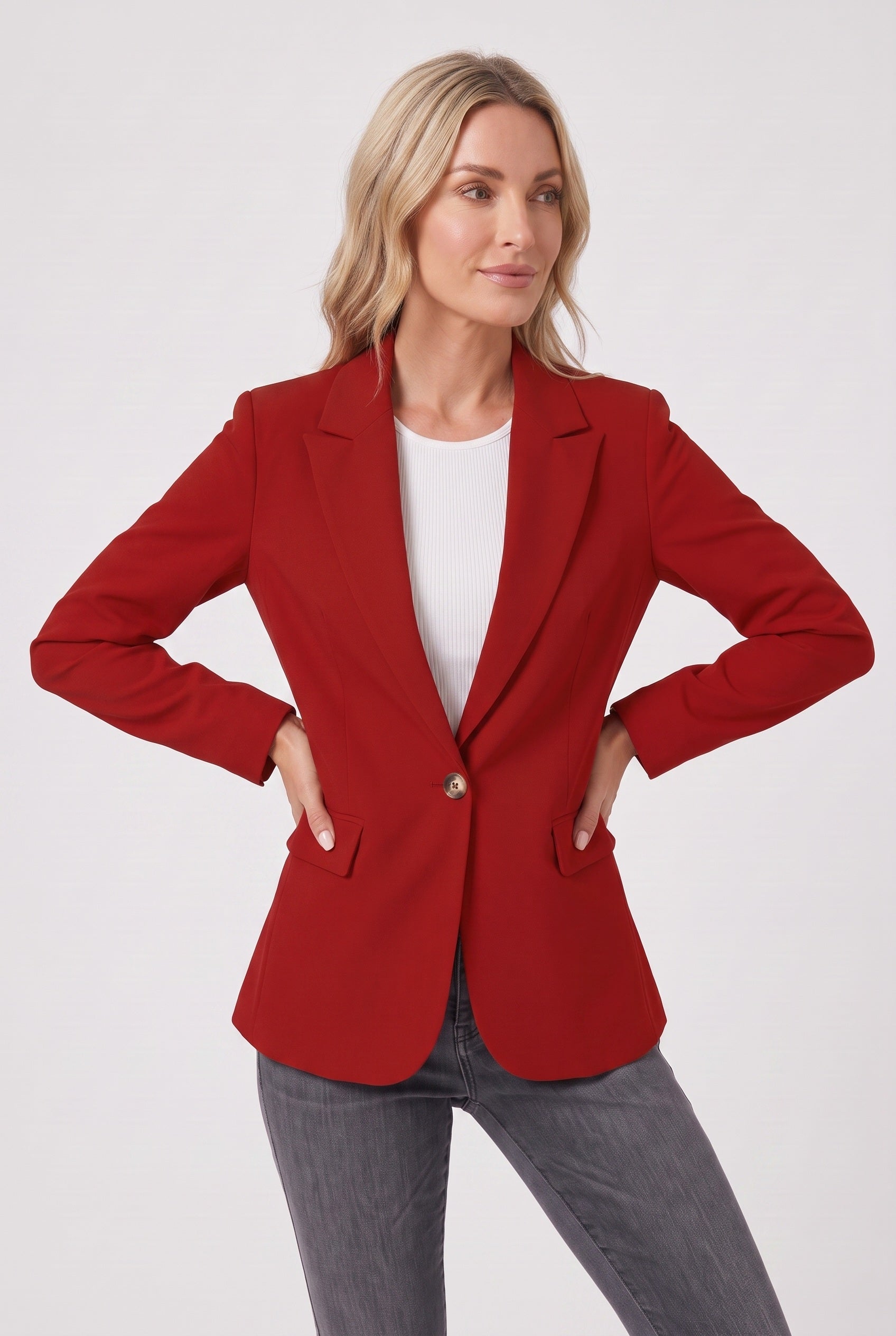 Women's Jacket | Single Button Blazer Notch Lapel - 4
