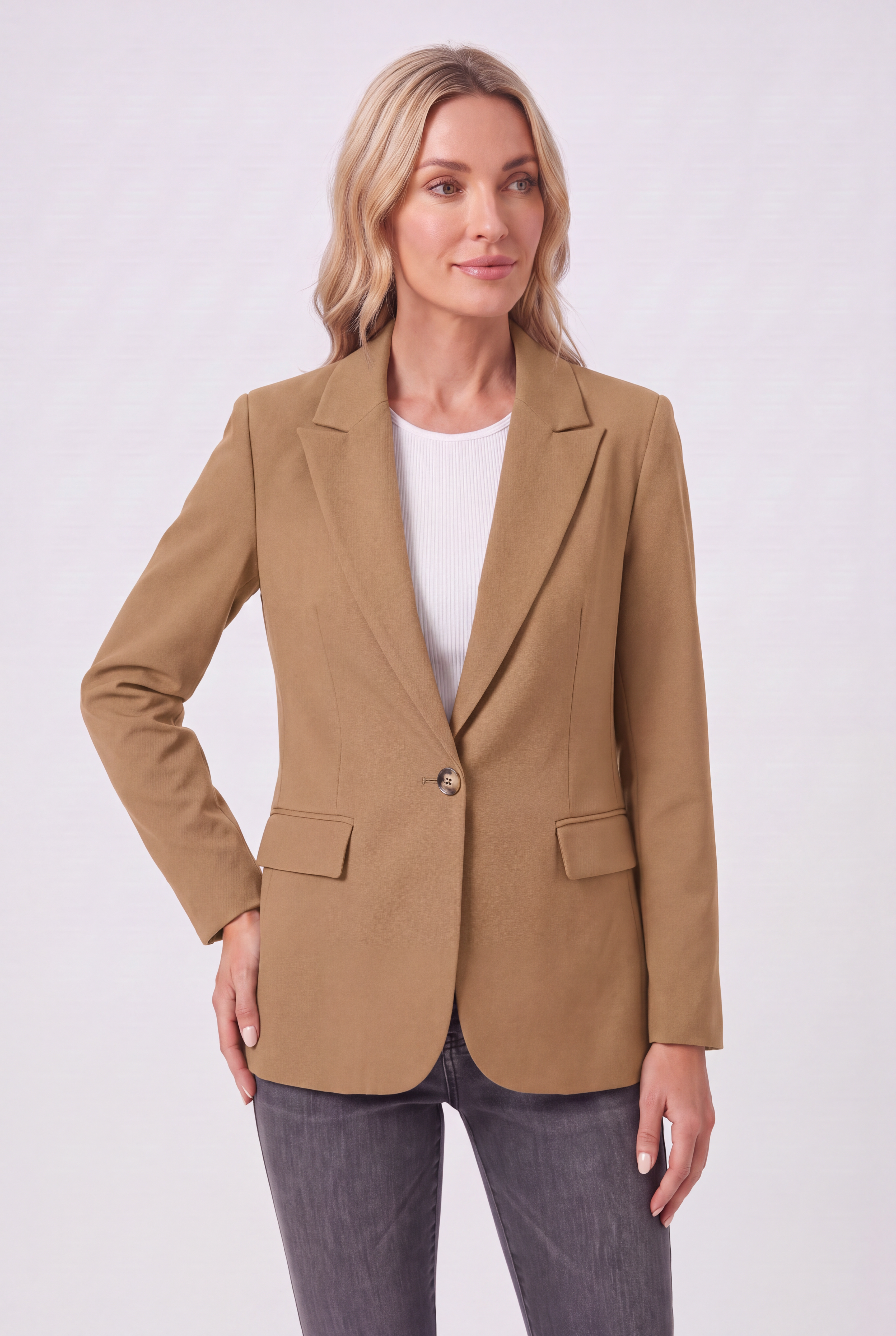 Women's Jacket | Single Button Blazer Notch Lapel - 7