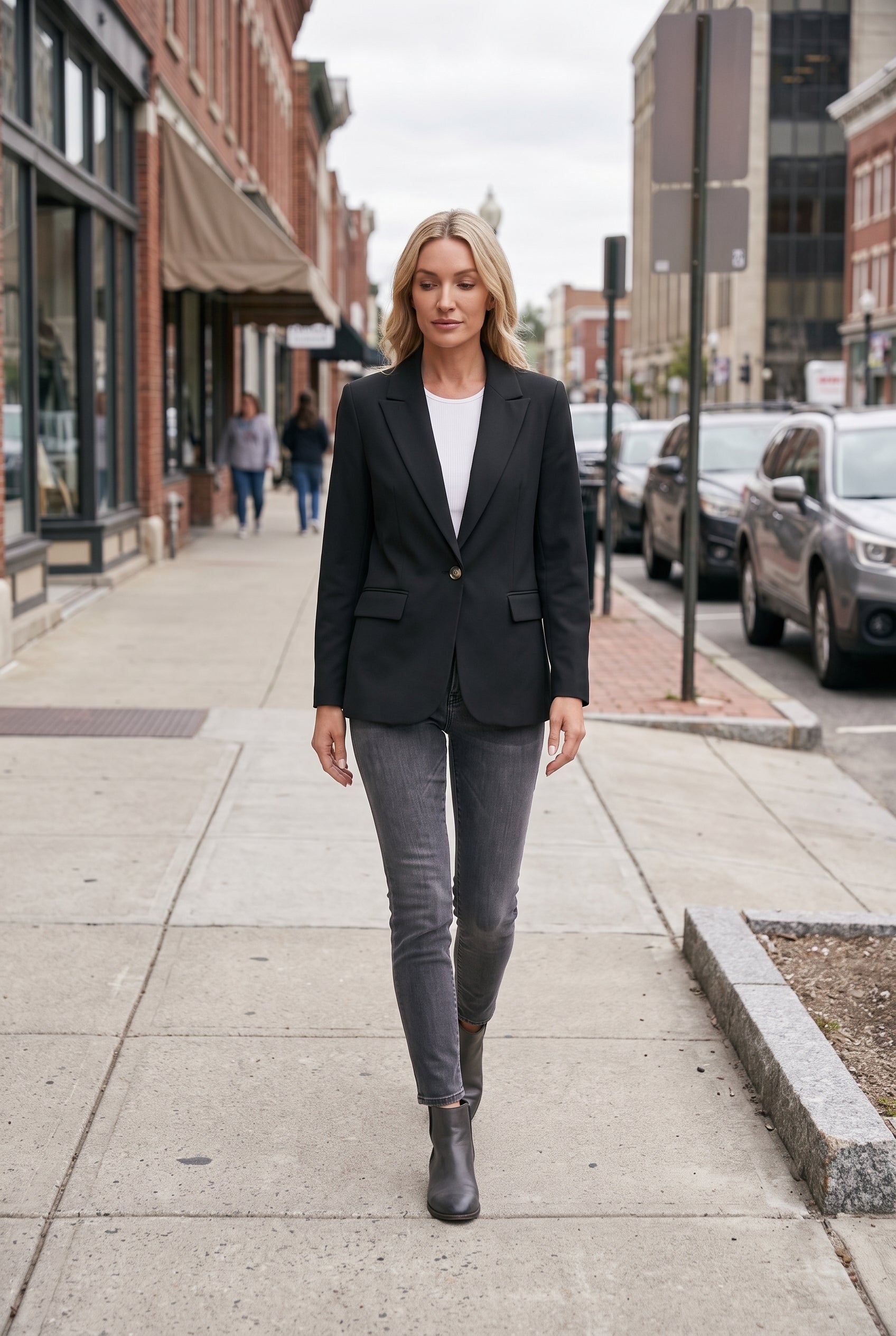 Women's Jacket | Single Button Blazer Notch Lapel - Black lifestyle