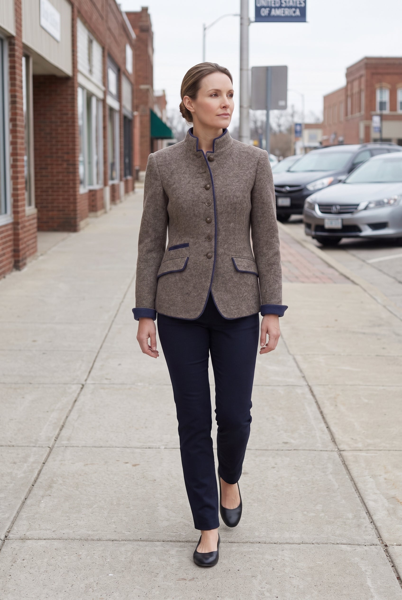 Women's Jacket | Tweed-Look Blazer Stand Collar - Taupe lifestyle