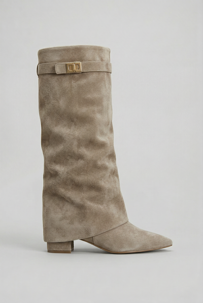 Women's Knee High Boots | Fold-Over Block Heel - 4