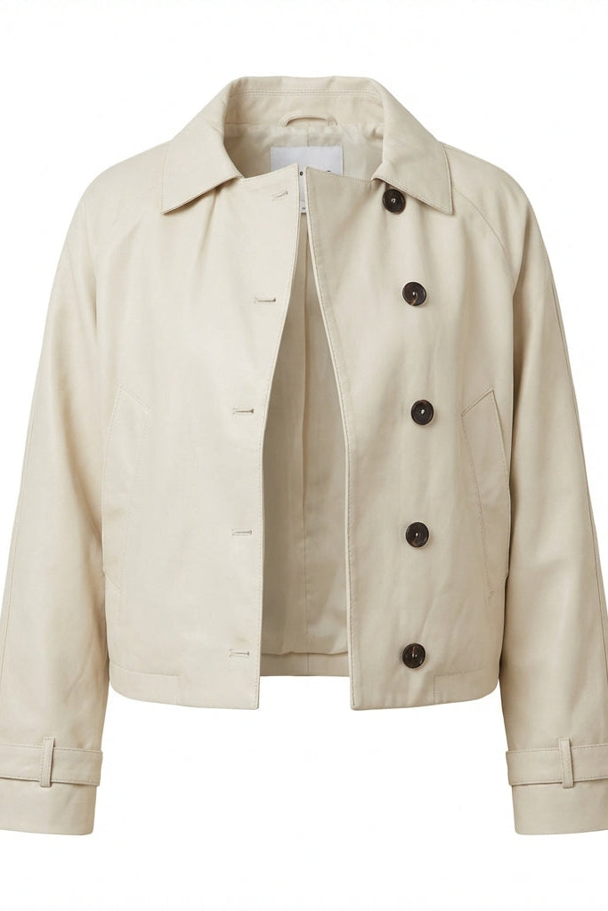 Women's Leather-Look Jacket | Button Front Shirt Collar - 6