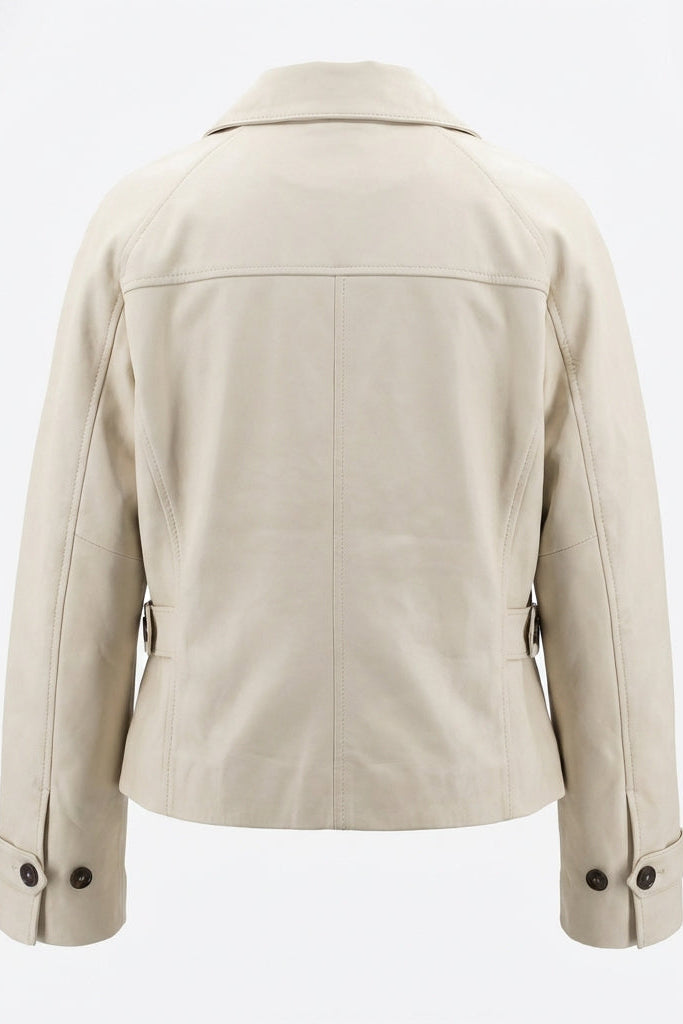 Women's Leather-Look Jacket | Button Front Shirt Collar - 7