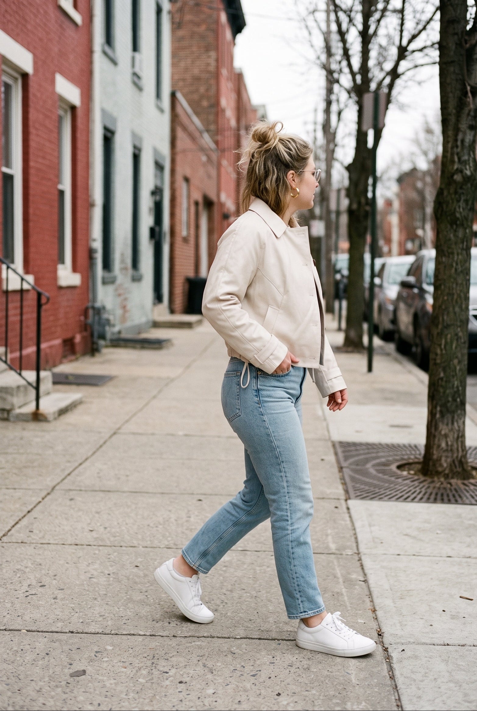 Women's Leather-Look Jacket | Button Front Shirt Collar - White lifestyle