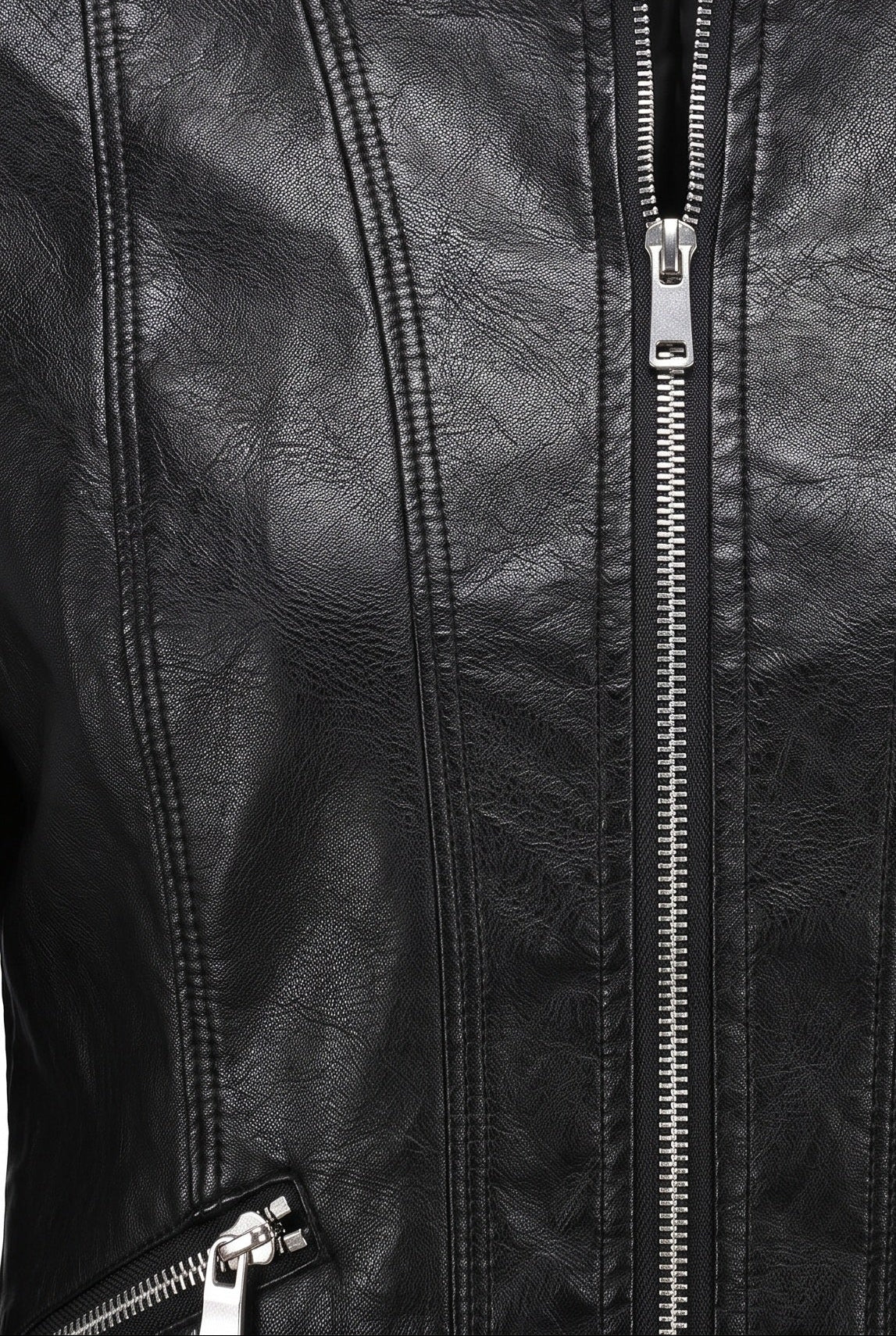 Women's Leather-Look Jacket | Cropped Stand Collar Zip - 3