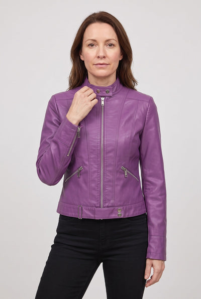 Women's Leather-Look Jacket | Cropped Stand Collar Zip - 7