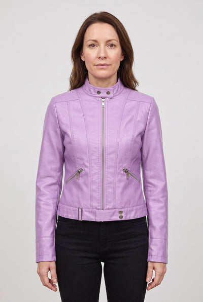 Women's Leather-Look Jacket | Cropped Stand Collar Zip - 9