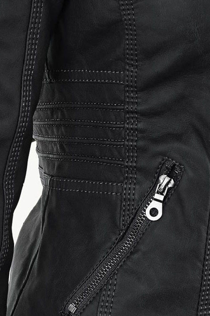 Women's Leather Jacket | Hooded Zip Chest Pockets - 9