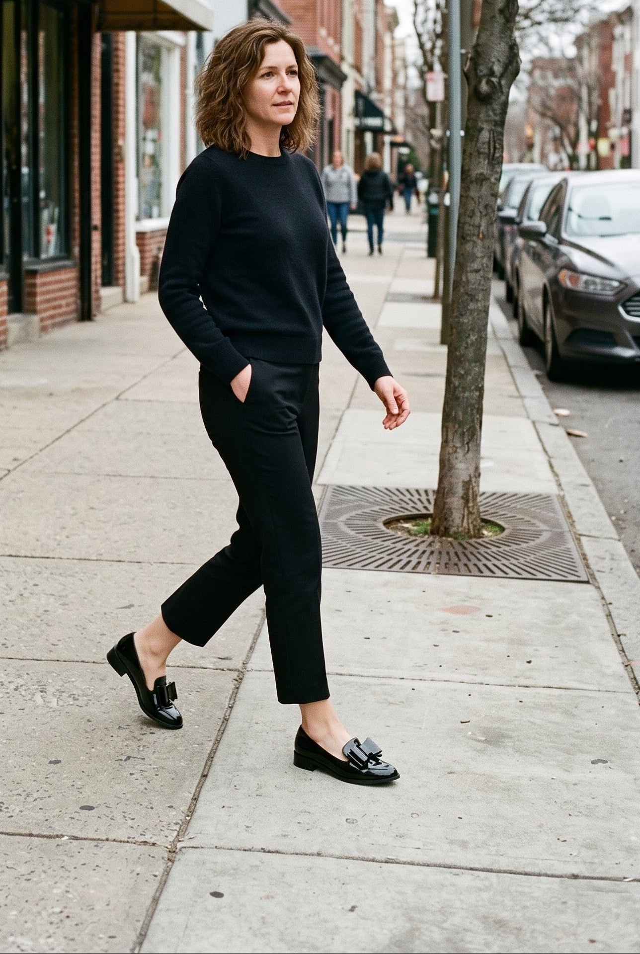 Women's Loafers | Bow Detail with Low Block Heel - Black lifestyle