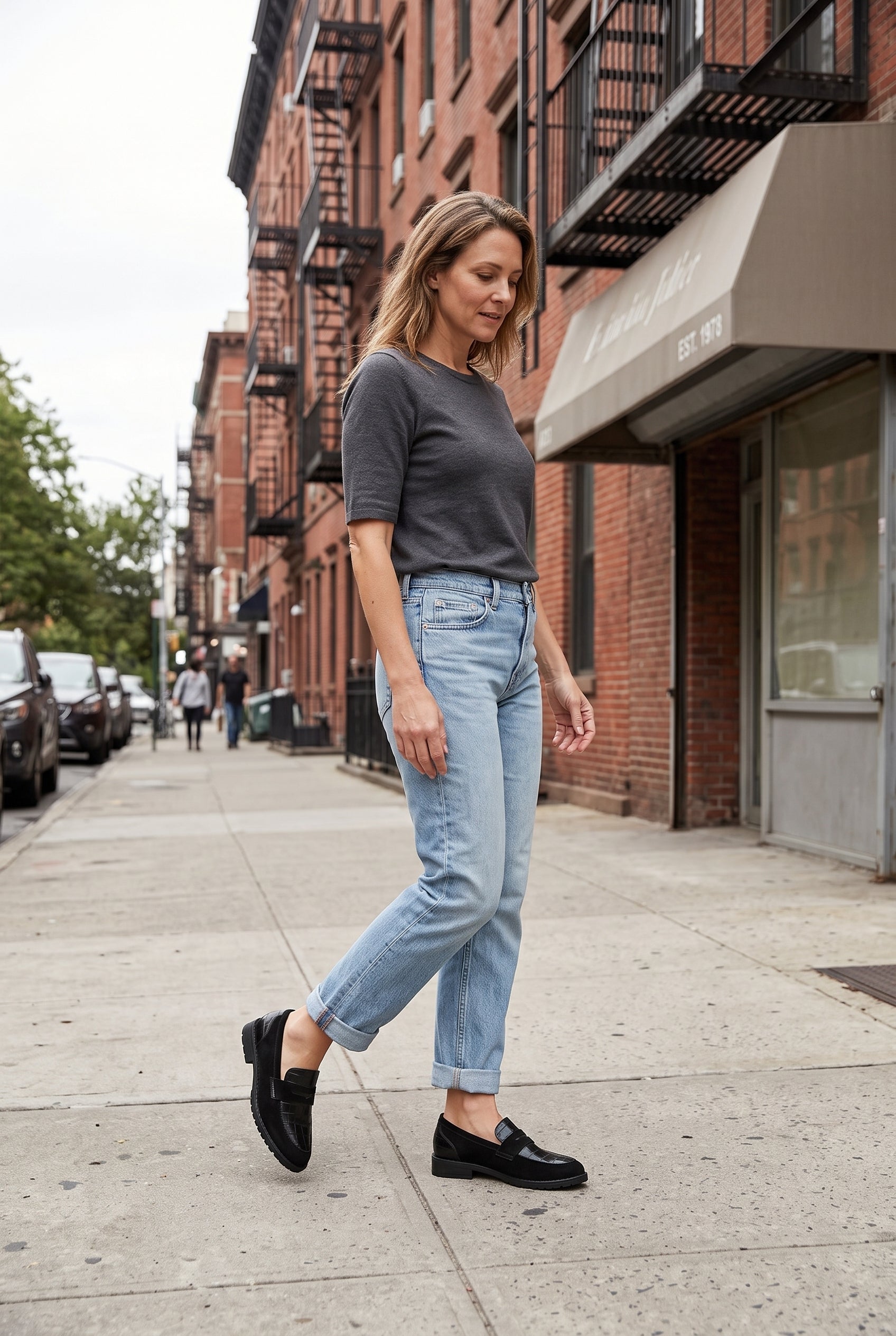 Women's Loafers | Croc-Embossed with Lug Sole - Black lifestyle