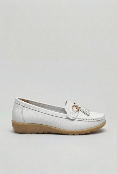 Women's Loafers | Tassel Trim with Low Wedge Sole - 13