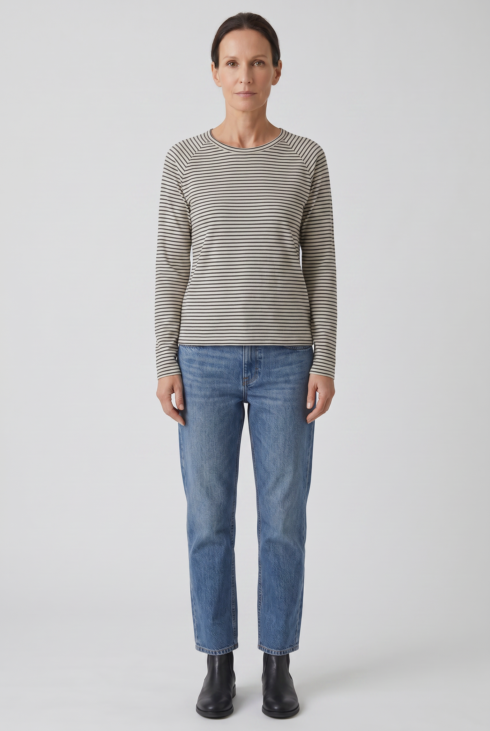 Women's Long Sleeve Top | Striped Crew Neck - 1