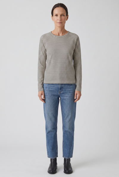 Women's Long Sleeve Top | Striped Crew Neck - 1