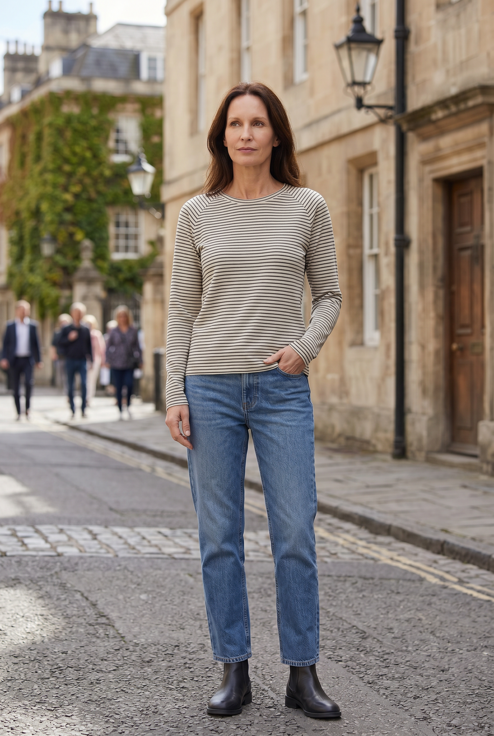 Women's Long Sleeve Top | Striped Crew Neck - 4