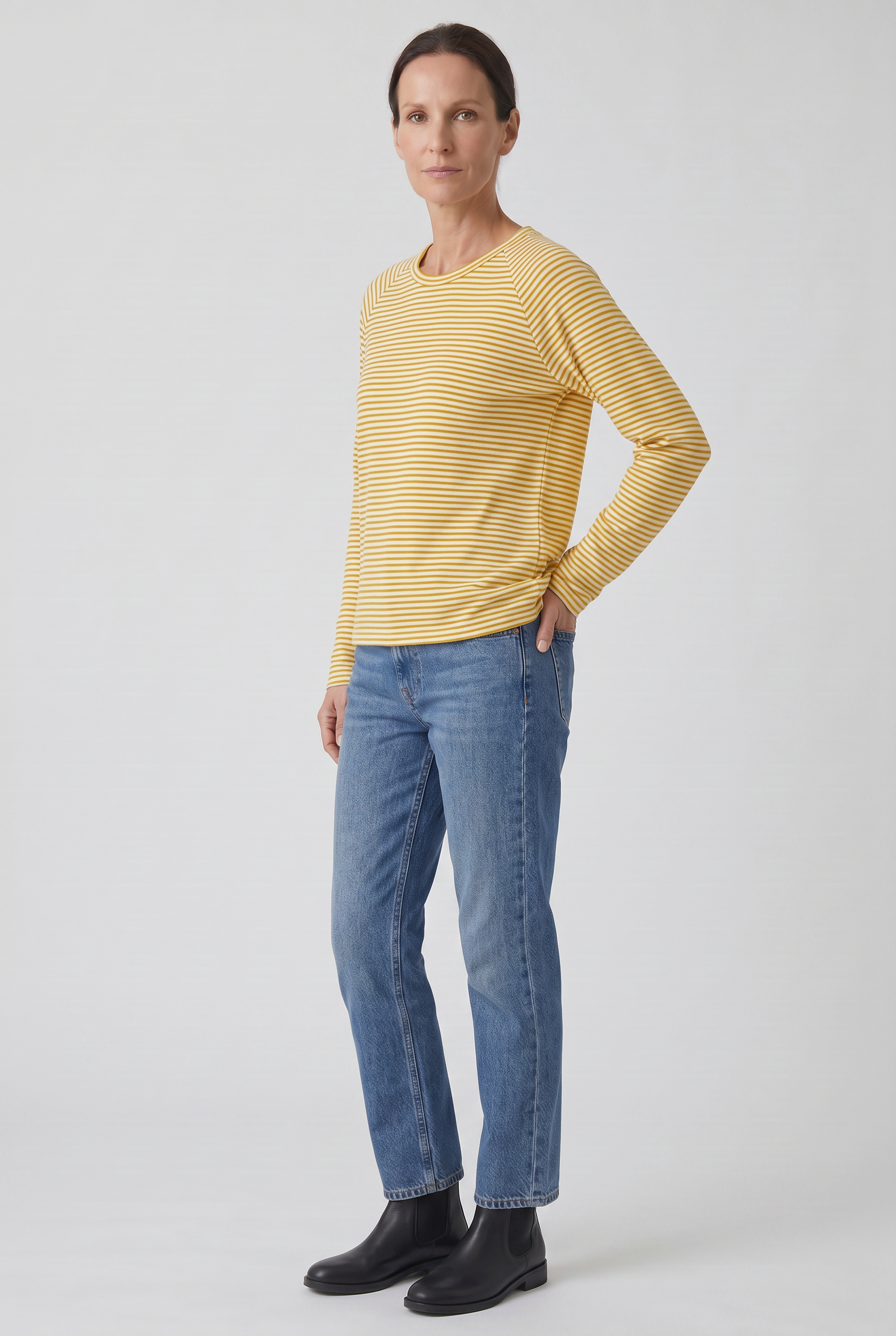 Women's Long Sleeve Top | Striped Crew Neck - 6