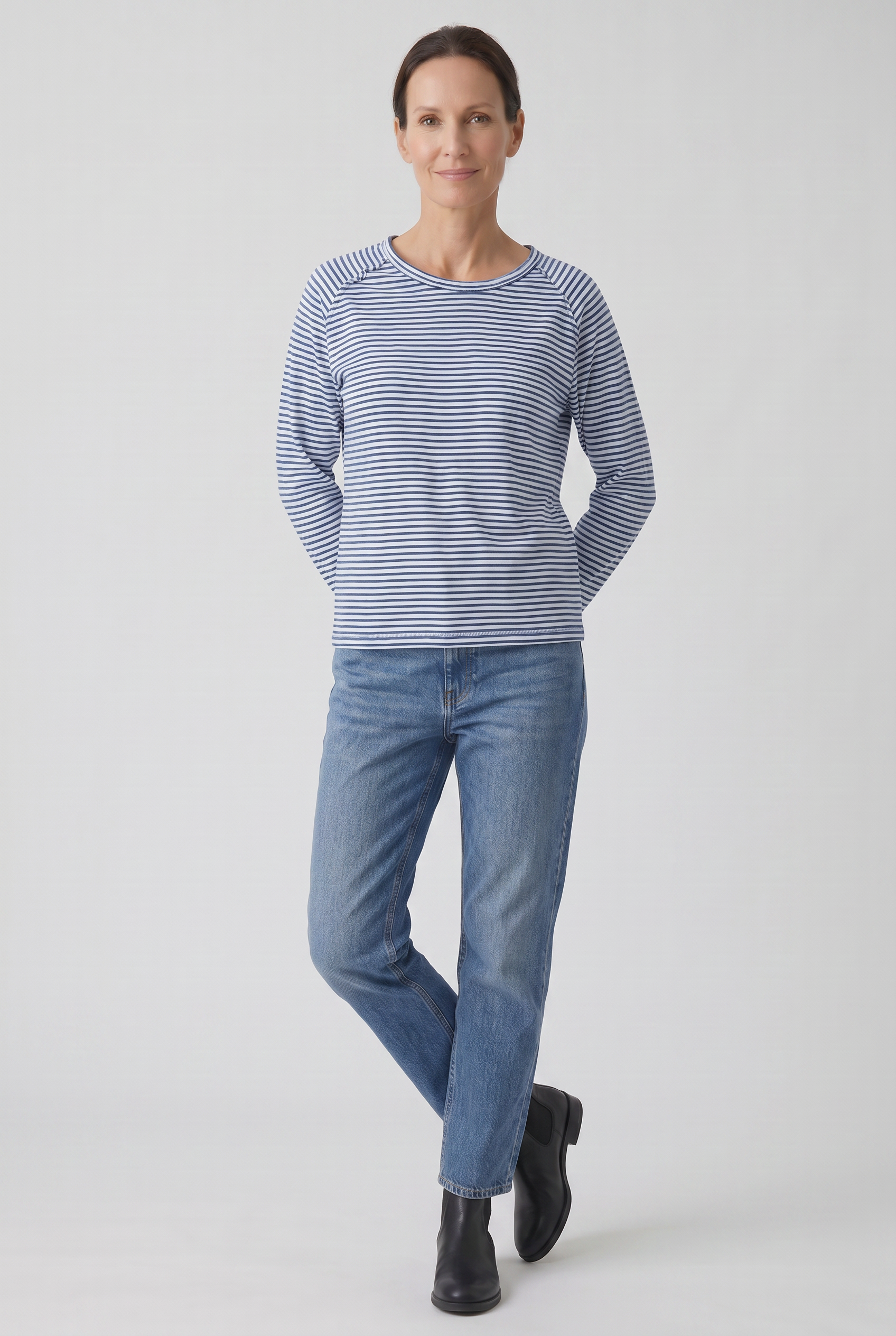 Women's Long Sleeve Top | Striped Crew Neck - 7