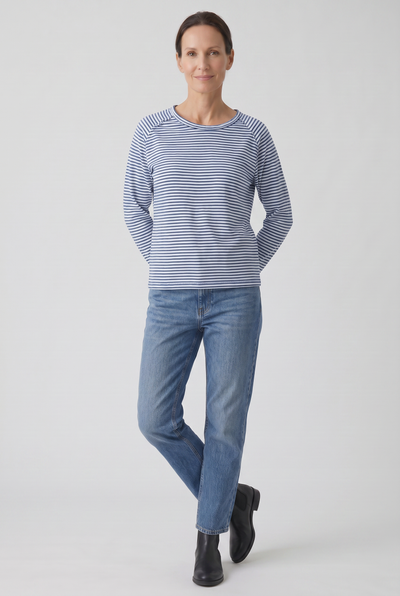 Women's Long Sleeve Top | Striped Crew Neck - 7