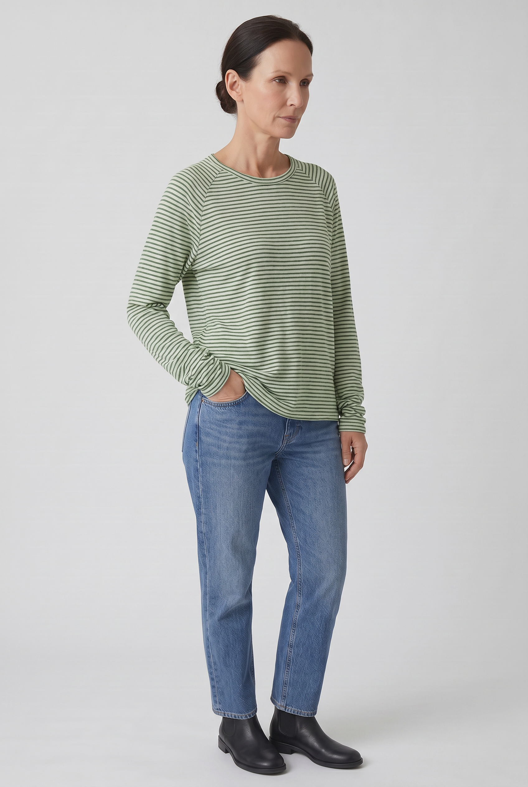 Women's Long Sleeve Top | Striped Crew Neck - 8