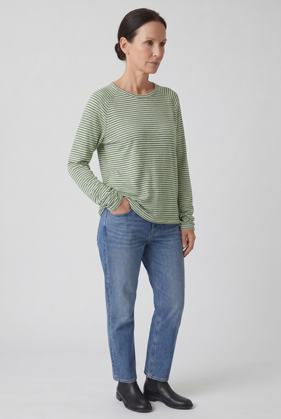 Women's Long Sleeve Top | Striped Crew Neck - 8