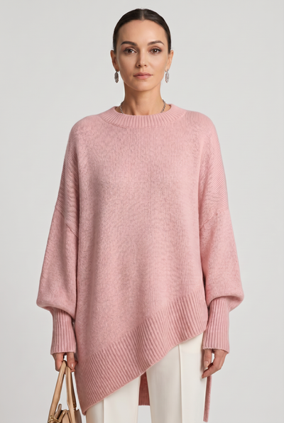 Women's Oversized Sweater | Crew Neck Asymmetric Hem - 1