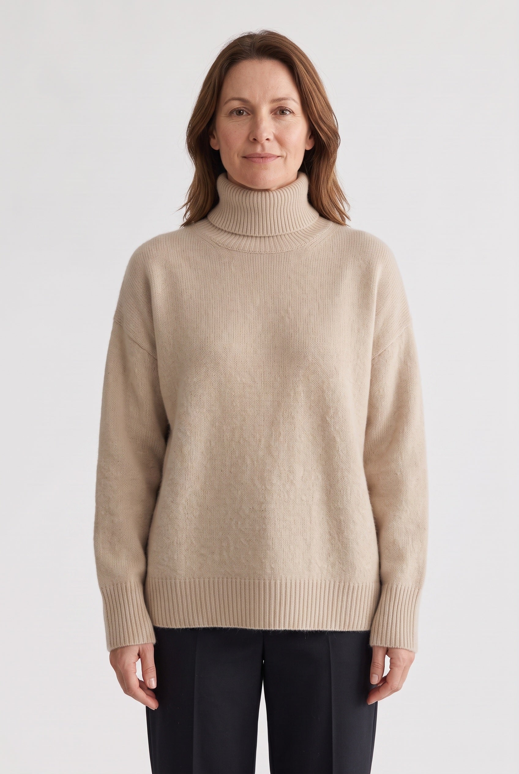 Women's Oversized Sweater | Turtleneck Ribbed Trims - 1