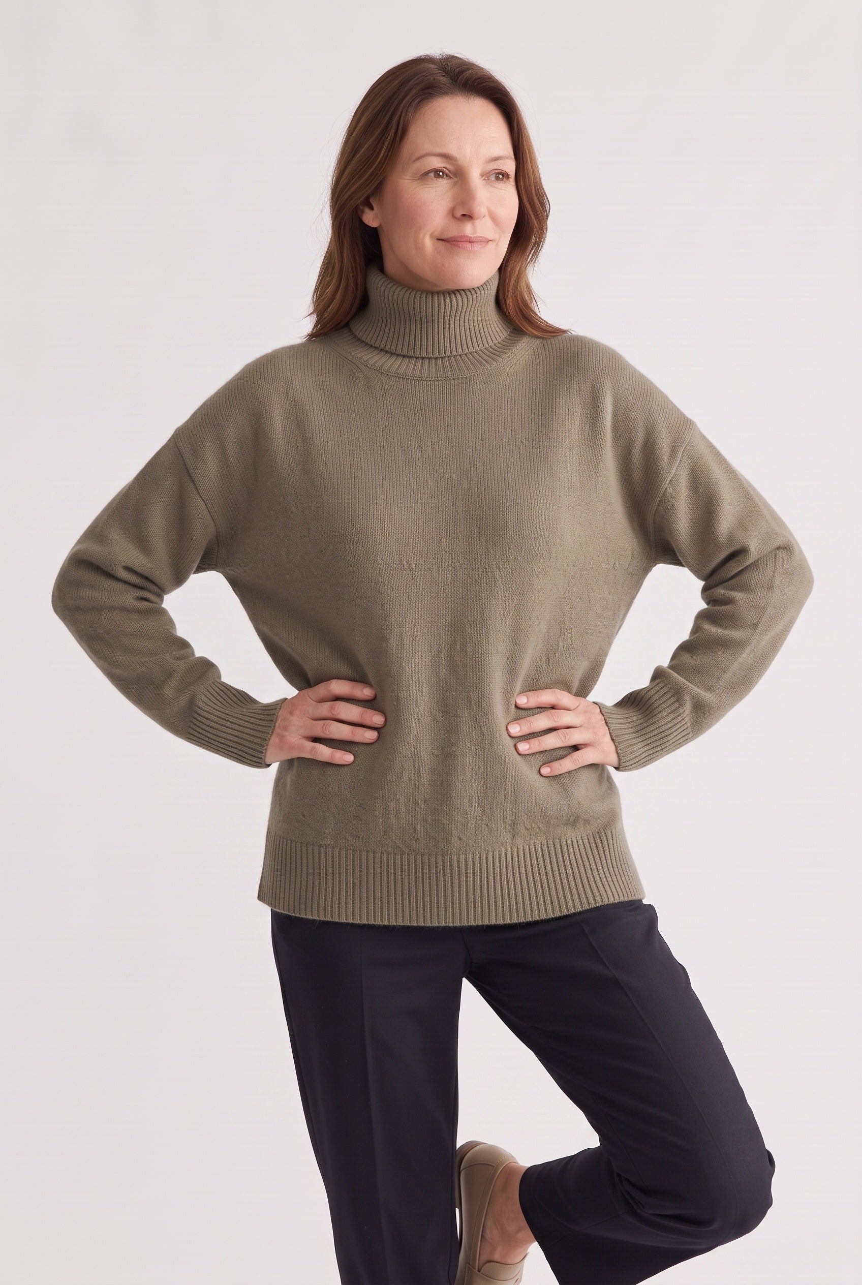 Women's Oversized Sweater | Turtleneck Ribbed Trims - 5