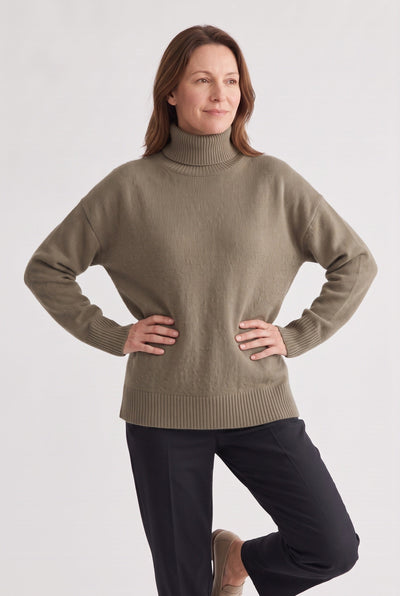 Women's Oversized Sweater | Turtleneck Ribbed Trims - 5