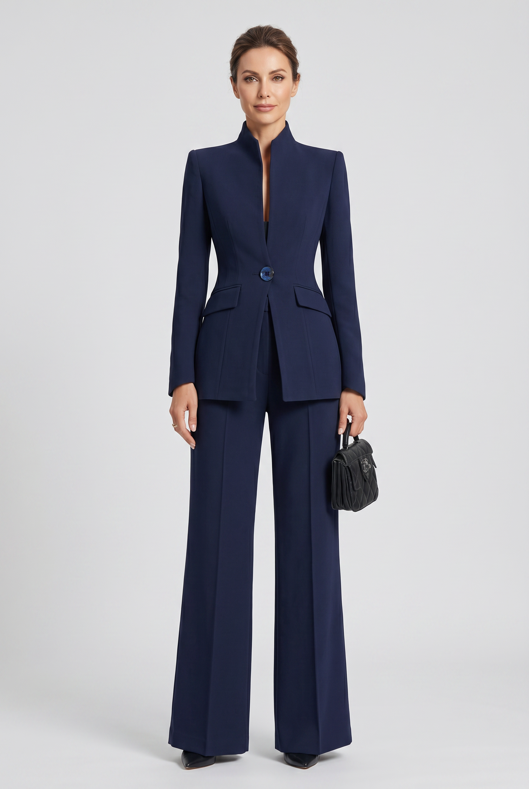 Women's Pant Suit | Single Button High Neck Wide Leg - 1