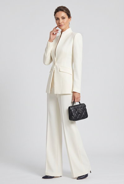 Women's Pant Suit | Single Button High Neck Wide Leg - 5