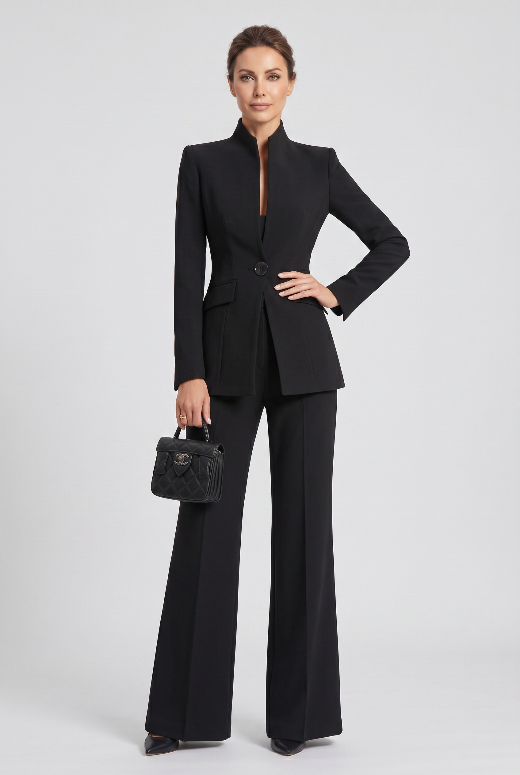 Women's Pant Suit | Single Button High Neck Wide Leg - 6