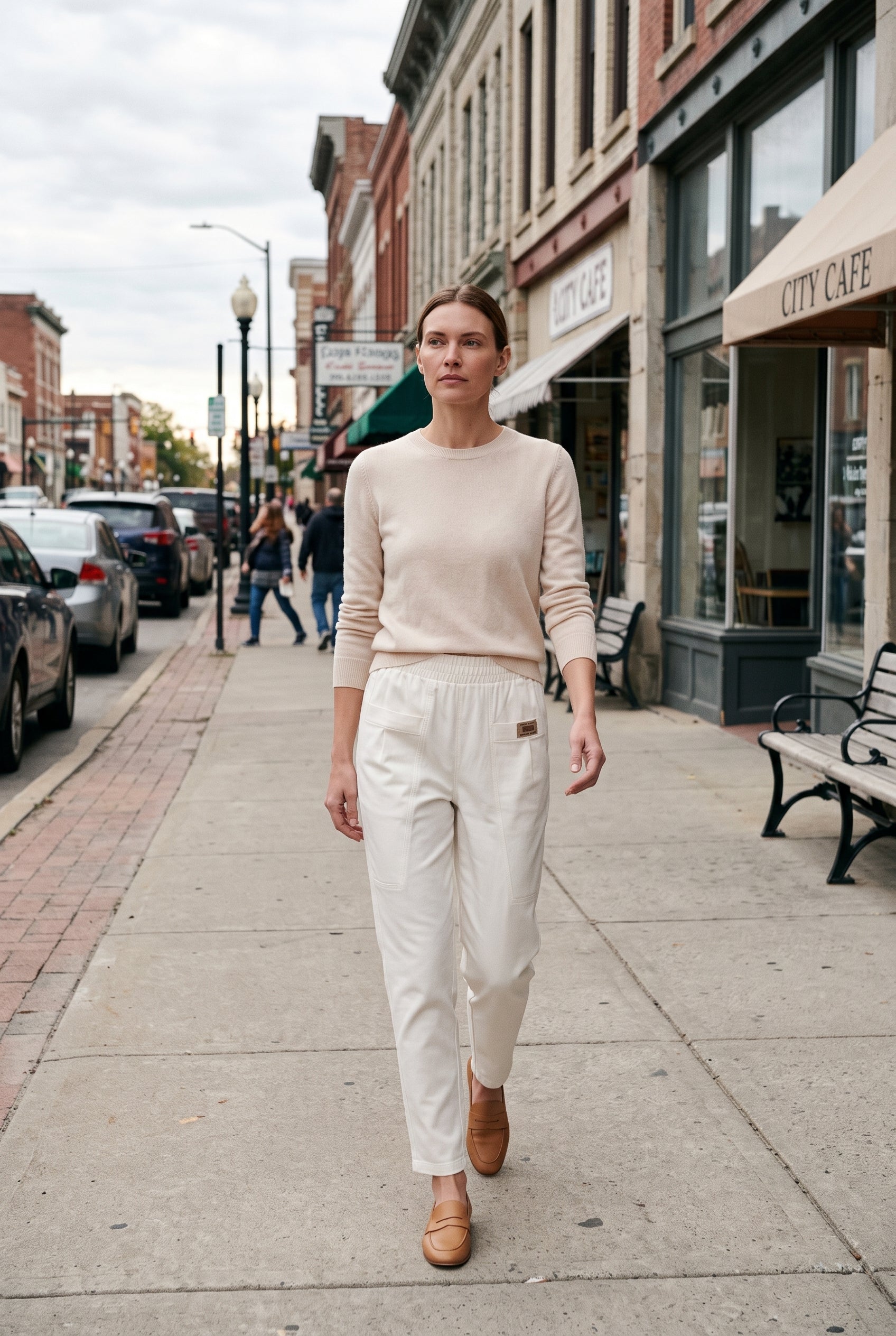 Women's Pants | Straight Leg Elastic Waist - White lifestyle