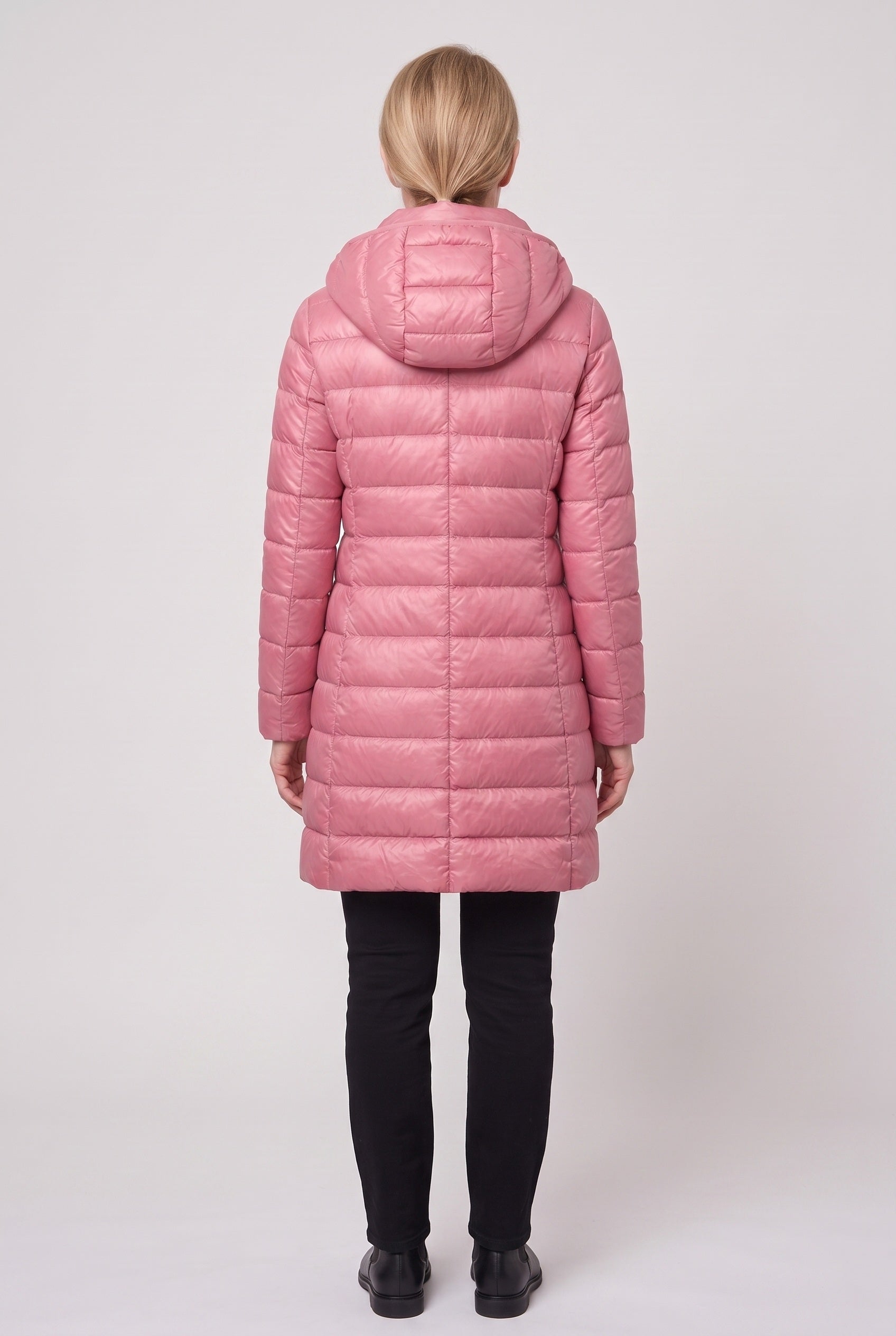 Women's Puffer Coat | Hooded Longline Zip Front - 4